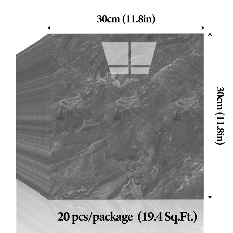 LVSHI 20pcs Marble Peel and Stick Waterproof PVC Shower Wall Panels Bathroom Backsplash Tile Stick on Wall for Bedoom, Kitchen 11.8"x11.8" (Dark Gray,19.4 Sq.Ft.) - Image 3
