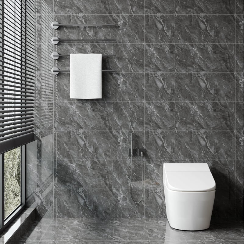 LVSHI 20pcs Marble Peel and Stick Waterproof PVC Shower Wall Panels Bathroom Backsplash Tile Stick on Wall for Bedoom, Kitchen 11.8"x11.8" (Dark Gray,19.4 Sq.Ft.) - Image 2