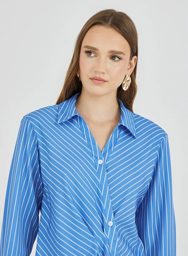 تايك تو قميص لف مخطط بأكمام طويلة