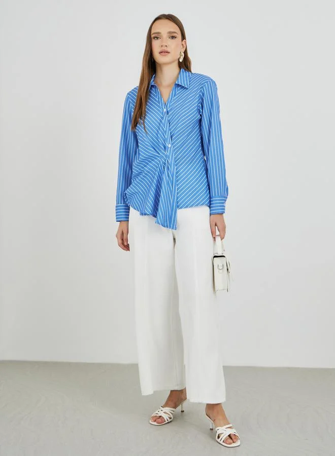 تايك تو قميص لف مخطط بأكمام طويلة