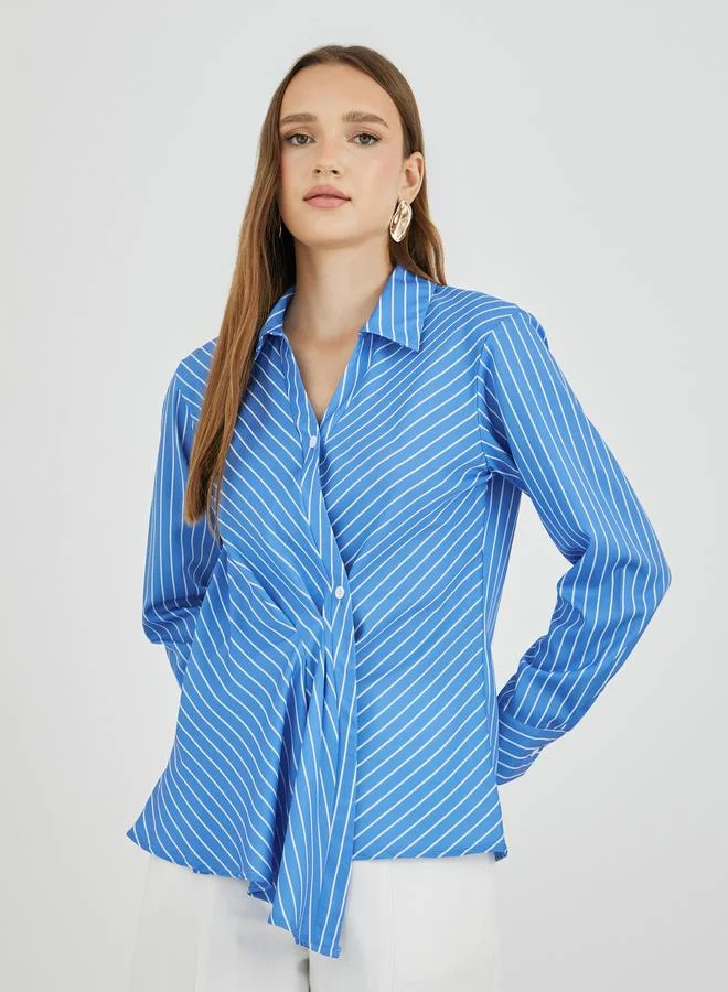 تايك تو قميص لف مخطط بأكمام طويلة