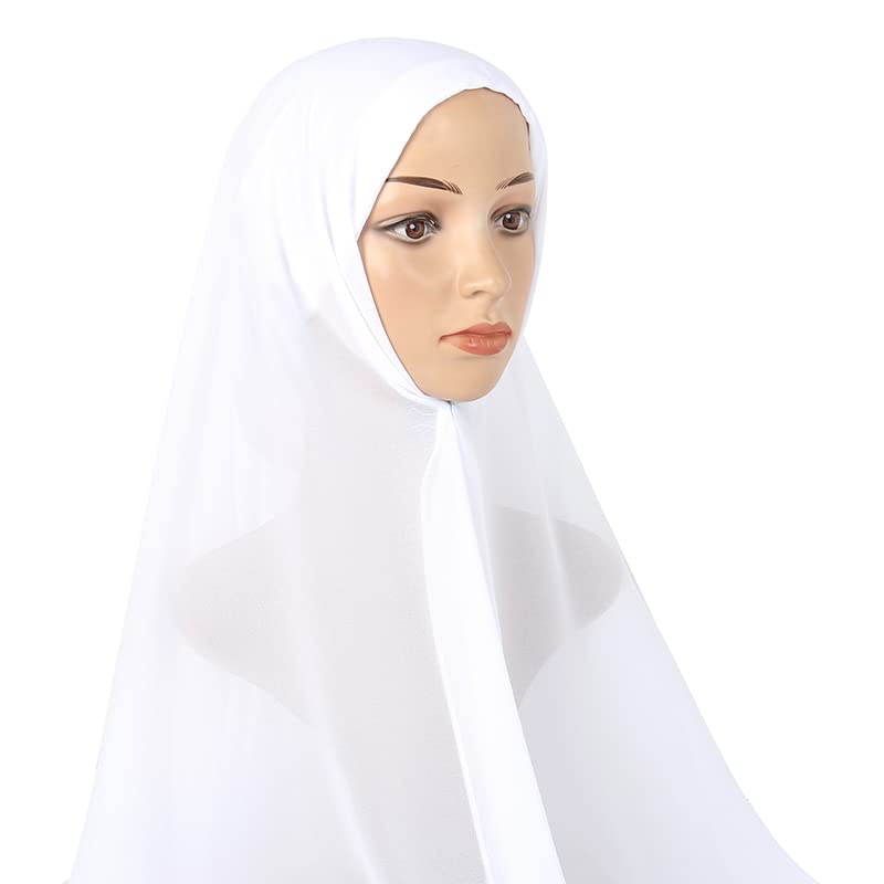 Yeieeo Chiffon Hijab Head Scarf for Women with Inner Undercap Solid Color Scarf Set Head Wraps Muslim Shawl（White） - Image 4