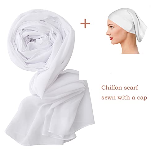 Yeieeo Chiffon Hijab Head Scarf for Women with Inner Undercap Solid Color Scarf Set Head Wraps Muslim Shawl（White） - Image 2