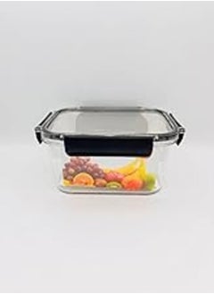 Generic Acrylic Refrigerator Food Container,Food box with Airtight Lock - Clear Silicone Sides (Black, 1300ml) 