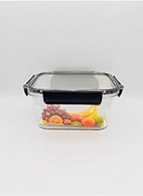 Acrylic Refrigerator Food Container,Food box with Airtight Lock - Clear Silicone Sides (Black, 1300ml)