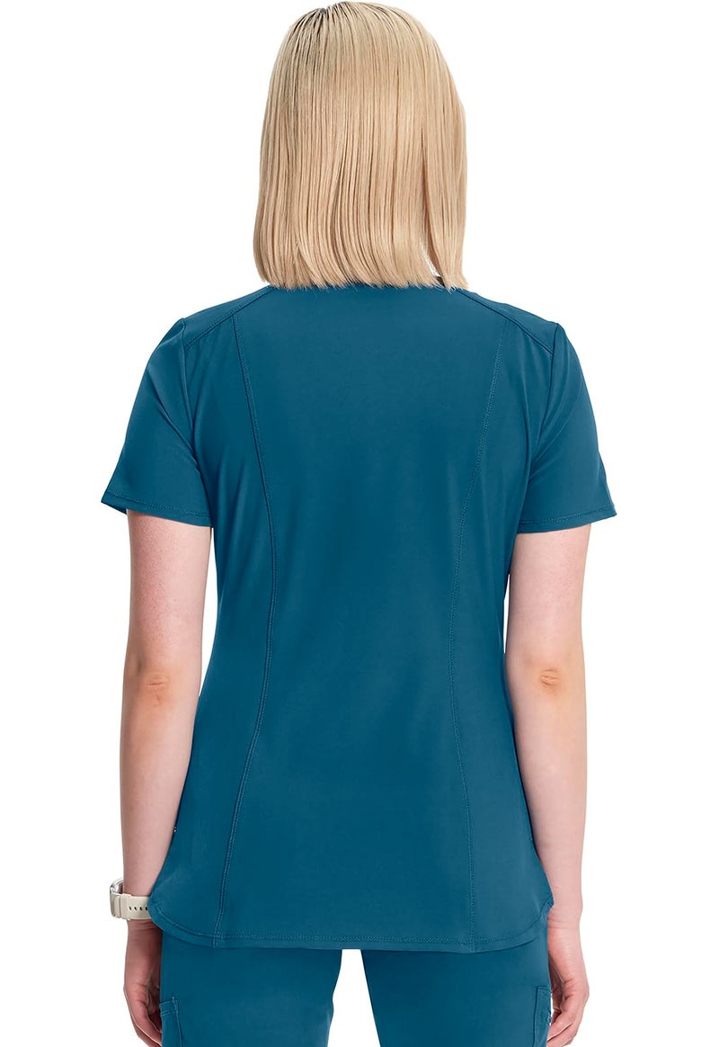 Cherokee Infinity Womens V-Neck Scrub Top Contemporary Fit, 2 Pockets, Rib-Knit Insert, Side Vents, 360Â° Stretch - CK865A, 3XL, Caribbean Blue - Image 2