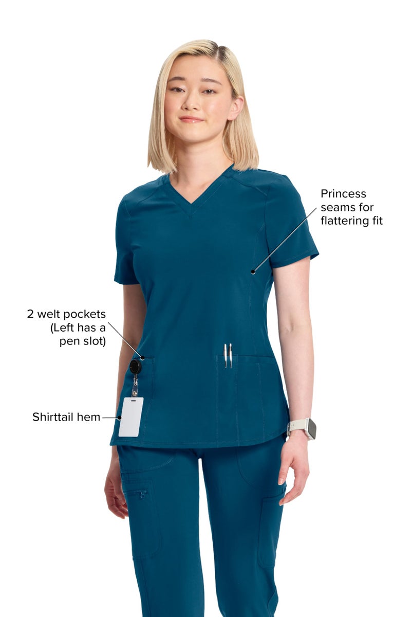 Cherokee Infinity Womens V-Neck Scrub Top Contemporary Fit, 2 Pockets, Rib-Knit Insert, Side Vents, 360Â° Stretch - CK865A, 3XL, Caribbean Blue - Image 4