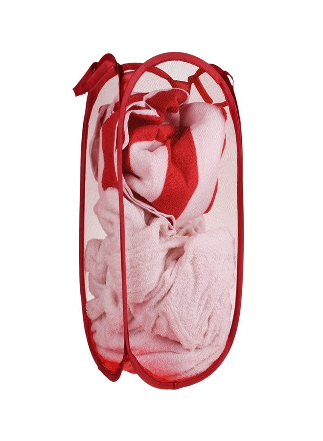 Kuber Industries Laundry Basket | Net Foldable Laundry | Nylon Storage Basket with Handle | Clothes Basket for Home | Hostel | Toy Storage | 20 Liter | Red - Image 1
