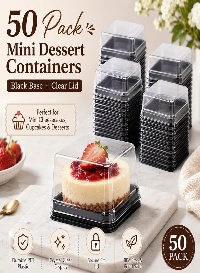 Fevoila 50 Pcs Mini Cake Container Plastic Single Individual Cupcake Container Mooncake Muffin Dome Holders Cases Boxes Container Cupcake Boxes for Wedding Birthday Christmas Party (Black) - Image 4