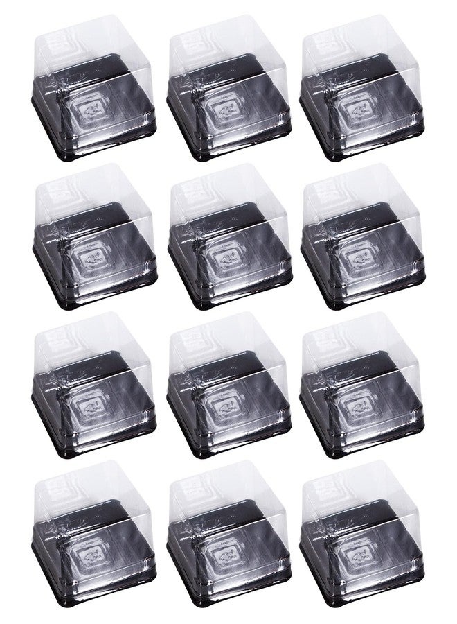 Fevoila 50 Pcs Mini Cake Container Plastic Single Individual Cupcake Container Mooncake Muffin Dome Holders Cases Boxes Container Cupcake Boxes for Wedding Birthday Christmas Party (Black) - Image 1
