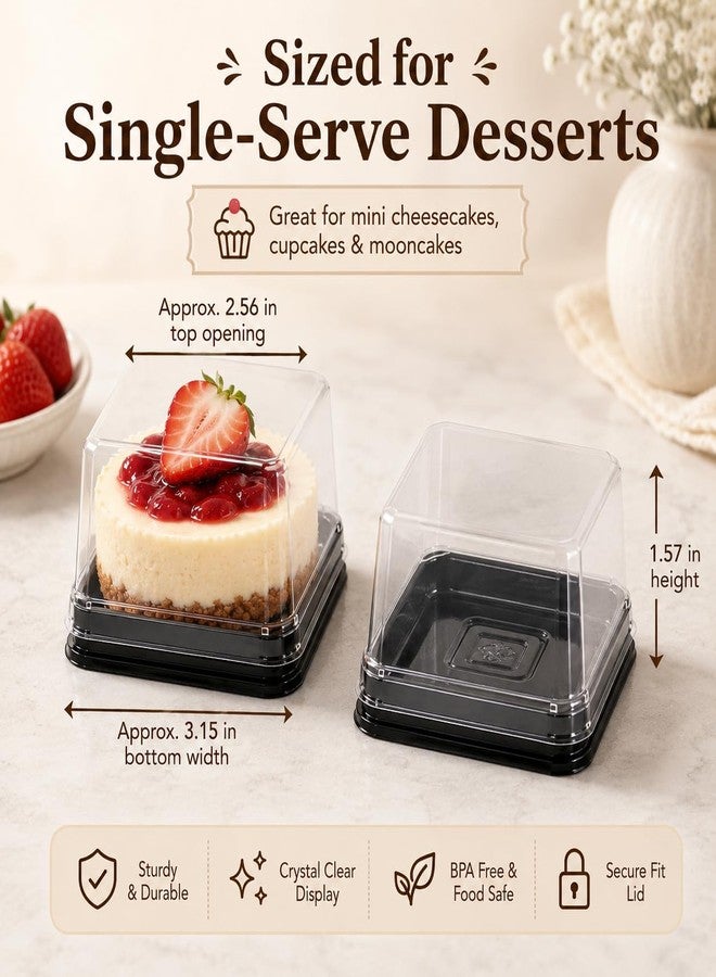 Fevoila 50 Pcs Mini Cake Container Plastic Single Individual Cupcake Container Mooncake Muffin Dome Holders Cases Boxes Container Cupcake Boxes for Wedding Birthday Christmas Party (Black) - Image 2