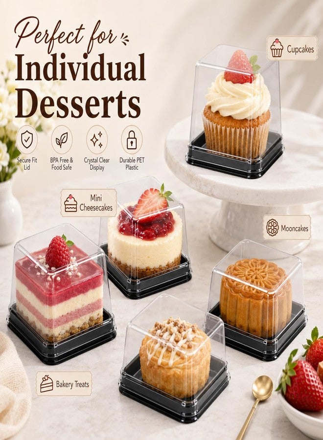 Fevoila 50 Pcs Mini Cake Container Plastic Single Individual Cupcake Container Mooncake Muffin Dome Holders Cases Boxes Container Cupcake Boxes for Wedding Birthday Christmas Party (Black) - Image 5