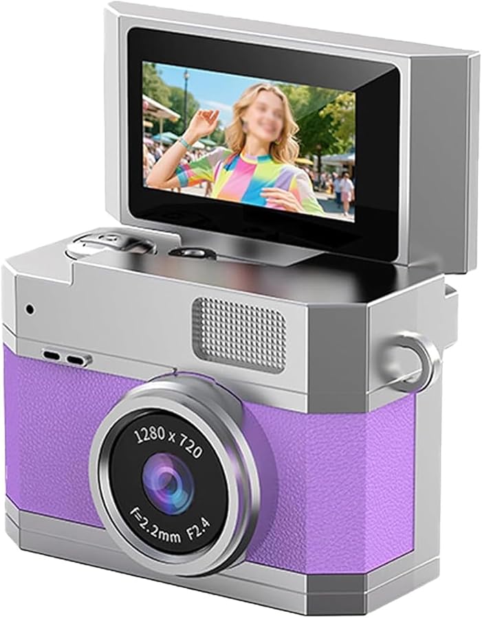 Purple Mini Camera With 180 Flip Screen Retro CCD Vlog Keychain Travel Camera 32G - Image 1