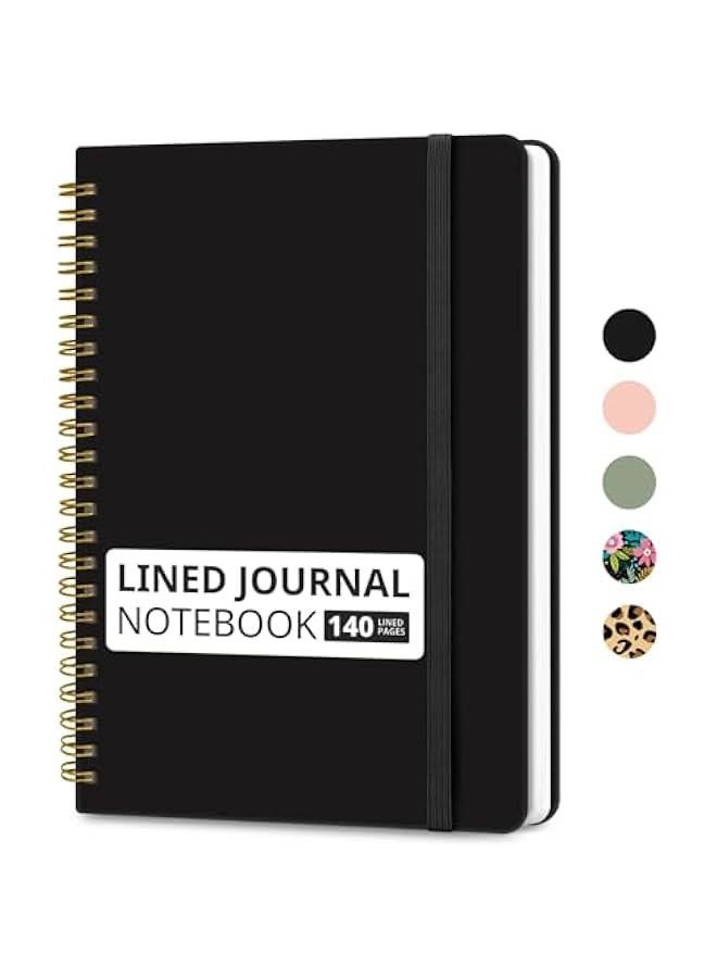 Arabest Lined Spiral Journal Notebook for Women & Men, 140 s, College Ruled Hardcover Notebook for Work & Note Taking, Journals for Writing, A5(6x8) - Black - Image 1