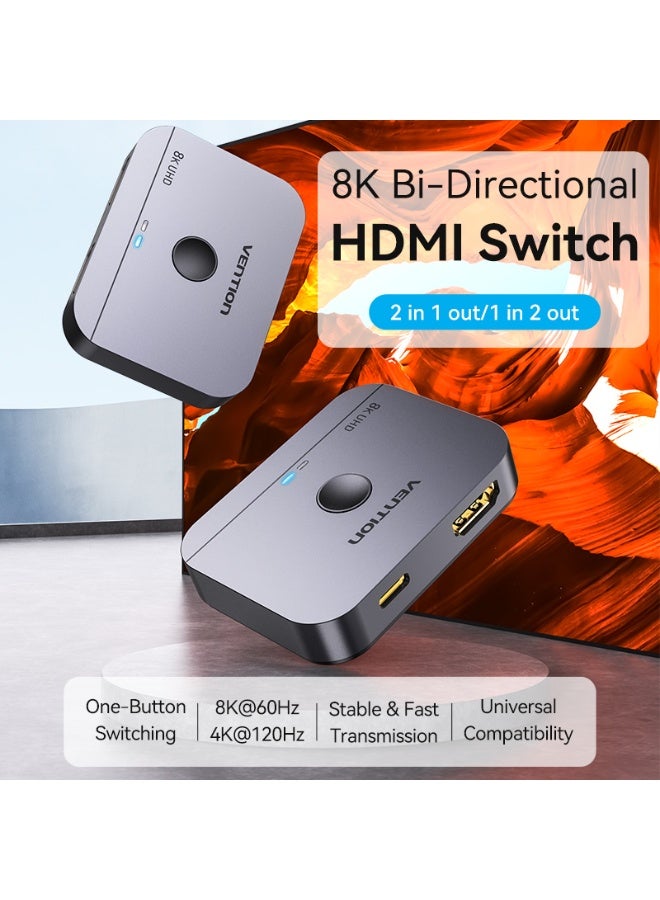 VENTION 2-Port Bi-Directional 8K HDMI Switcher Gray Aluminium Alloy Type Model# AKPH0 - Image 2