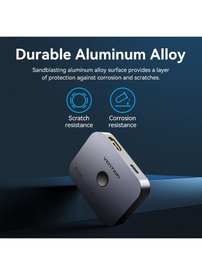 VENTION 2-Port Bi-Directional 8K HDMI Switcher Gray Aluminium Alloy Type Model# AKPH0 - Image 3