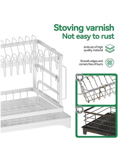 2 Tier Dish Drying Rack for Kitchen Counter, Dish Drainers for Kitchen Counter with Drainboard, Metal Kitchen Dish Rack with Drain, Kitchen Drying Rack Two Tier, Black Dish Racks (White) - pzsku/ZADA5CB7F6F29ADF797F9Z/45/_/1740825350/d5cc24c1-3c5b-4c23-9452-28f195daf310