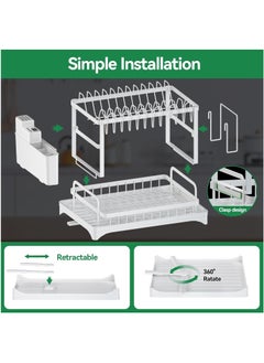 Serenova 2 Tier Dish Drying Rack for Kitchen Counter, Dish Drainers for Kitchen Counter with Drainboard, Metal Kitchen Dish Rack with Drain, Kitchen Drying Rack Two Tier, Black Dish Racks (White)  - Image 3