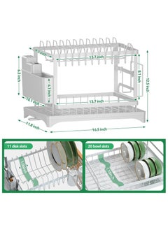 Serenova 2 Tier Dish Drying Rack for Kitchen Counter, Dish Drainers for Kitchen Counter with Drainboard, Metal Kitchen Dish Rack with Drain, Kitchen Drying Rack Two Tier, Black Dish Racks (White)  - Image 4
