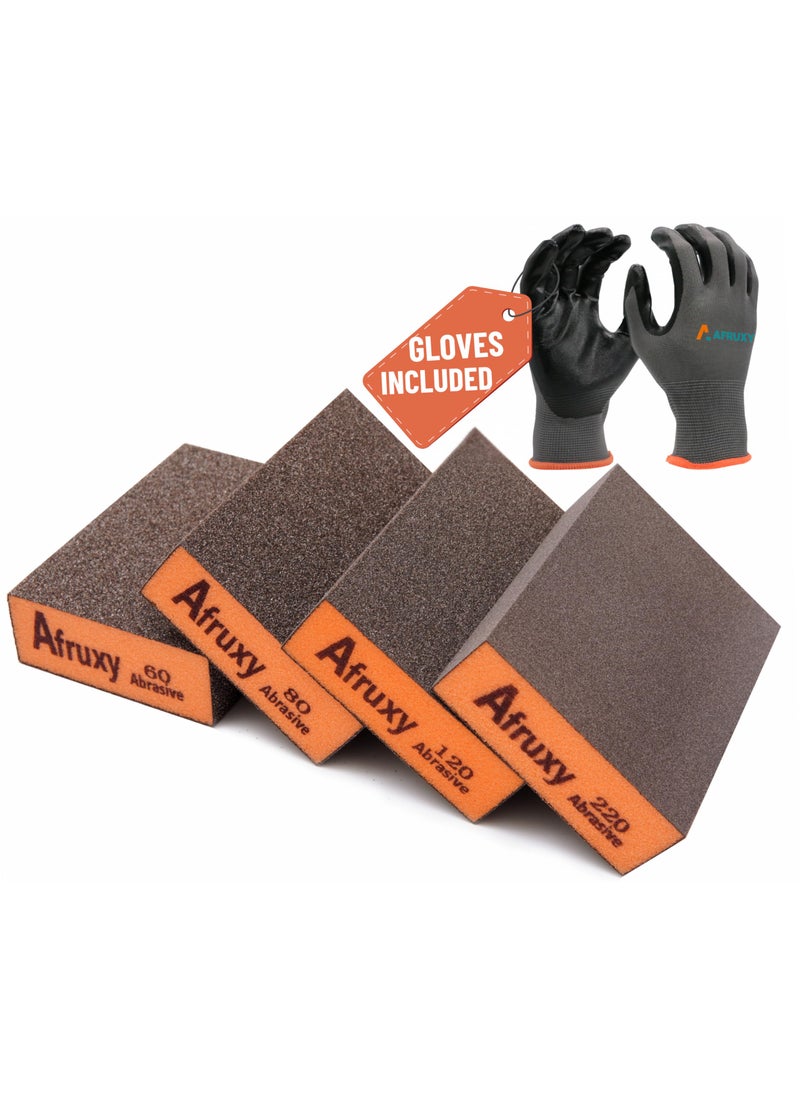 Afruxy 10Pack Sanding Sponges with Gloves  Super HighDensity Reusable Sanding Blocks for Wood Drywall Metal  Furniture  NonClogging WetDry  Coarse to Superfine Grits 6080100120180220320 