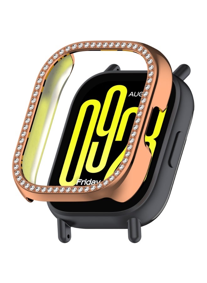 غطاء مجوهرات مجوف لساعة Redmi Watch 5 Lite للنساء/الرجال، إطار متين مقاوم للسقوط مرصع بأحجار الراين لساعة Redmi Watch 5 Lite، ملحقات الساعات الذكية (ذهبي وردي) - Image 1