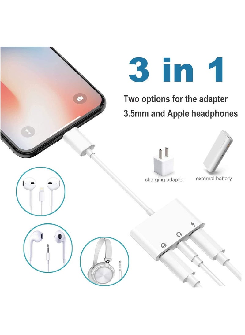 Ntech - Compatible for iPhone Headphone Adapter Compatible with Lightning to 3.5mm Audio Jack and Charger Dongle Earphone Splitter 11 12Mini pro xs xr x 7 8Plus for Ipad Converter charging connector for Apple - Image 1