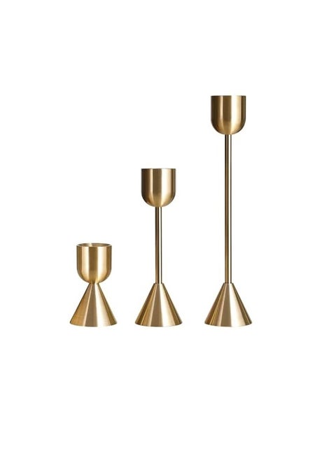 Gold Metal Candle Holder Set of 3 Candlestick for Taper Candles Decorative Candle Stand with Sturdy Non- slip Base Tall Candelabra for Dining Table Decor Wedding Party