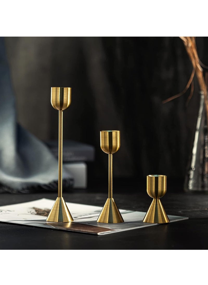 Generic - Gold Metal Candle Holder Set of 3 Candlestick for Taper Candles Decorative Candle Stand with Sturdy Non- slip Base Tall Candelabra for Dining Table Decor Wedding Party - Image 1