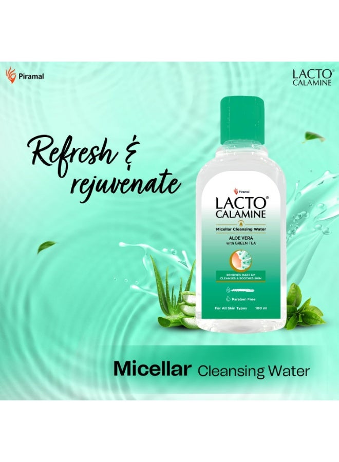 Lacto Calamine Micellar Water Make Up Remover Liquid | 100ml each - Pack of 2 | Aloe Vera, Green Tea & Niacinamide |Cleansing Water For Face That Removes Make-Up, Excess Oil & Impurities - Image 4