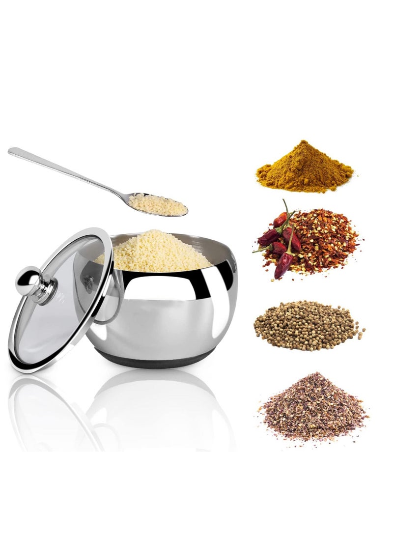 SYOSI وعاء سكر من الفولاذ المقاوم للصدأ مع قاعدة سيليكون غير قابلة للانزلاق وغطاء شفاف لتحسين التعرف وملعقة سكر للمنزل والمطبخ على شكل أسطوانة سعة 8.1 أونصة (240 مل) - Image 1