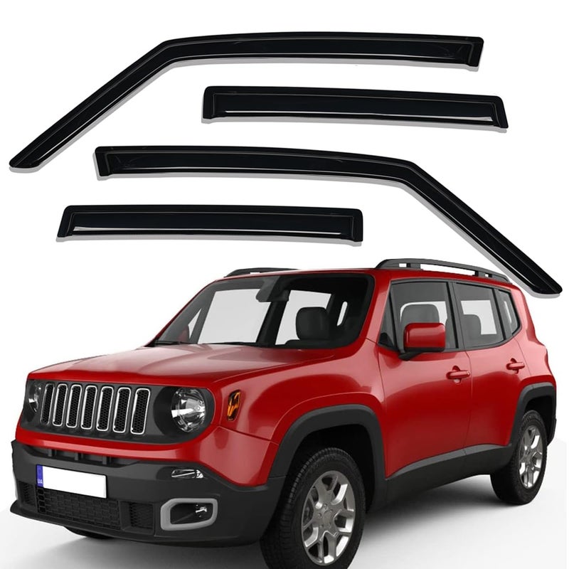 واقي نافذة أوتوماتيكي خارجي لسيارة لايتترونيك شديد التحمل يناسب جيب رينيغيد 2015-2022 حماية من الأشعة فوق البنفسجية واقي مطر واقي هواء أصلي بدون حفر تركيب سهل دخاني داكن 4 قطع