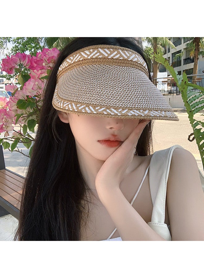 Top melon Double-color Brimless Straw Hat For Women, Summer Outdoor Beach Sun Hat, Versatile Sun Protection Cap For Travel And Leisure - Image 2