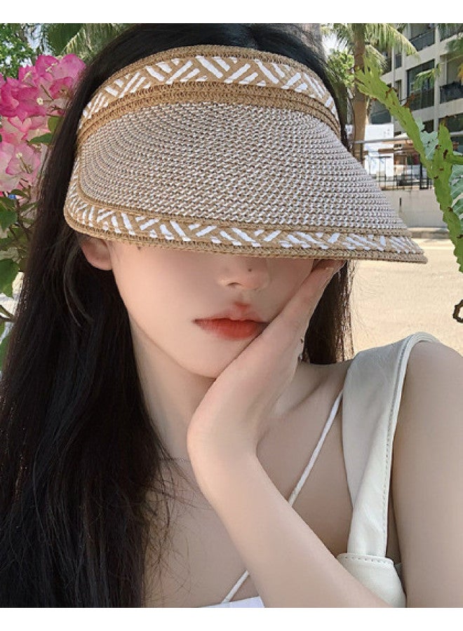 Top melon Double-color Brimless Straw Hat For Women, Summer Outdoor Beach Sun Hat, Versatile Sun Protection Cap For Travel And Leisure - Image 1