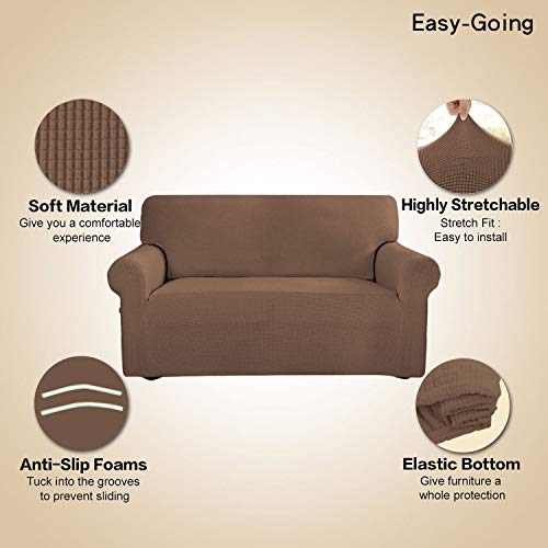 Easy-Going Stretch Sofa Slipcover 1-Piece Sofa Cover Furniture Protector Couch Soft with Elastic Bottom for Kids, Polyester Spandex Jacquard Fabric Small Checks (Sofa, Brown) - Image 3