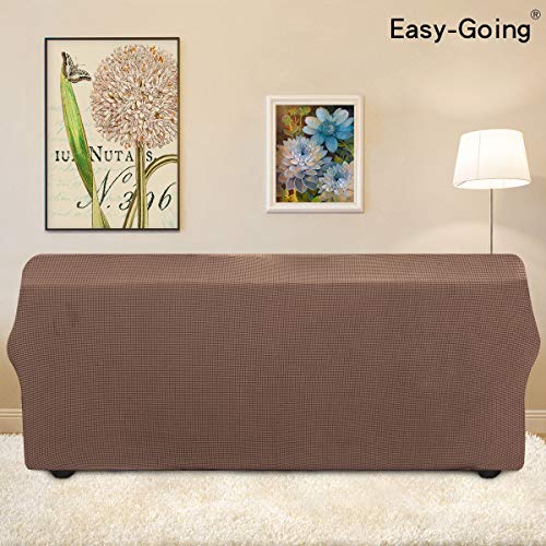 Easy-Going Stretch Sofa Slipcover 1-Piece Sofa Cover Furniture Protector Couch Soft with Elastic Bottom for Kids, Polyester Spandex Jacquard Fabric Small Checks (Sofa, Brown) - Image 4