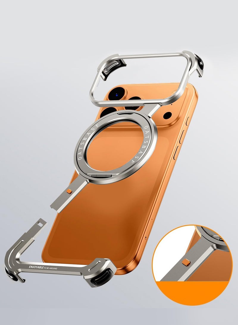 360° Rotating Magnetic Kickstand Holder for iPhone 17 Pro – Slim Metal Frame, Shockproof Protection - Silver - Image 4