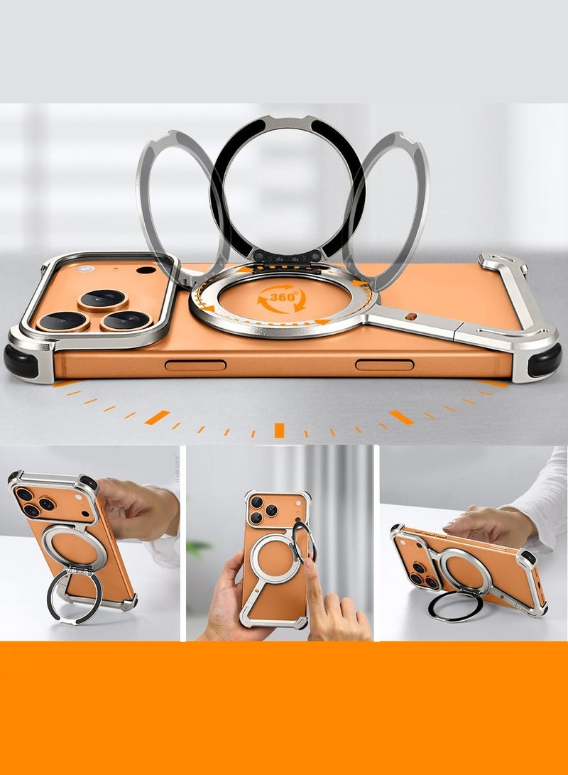 360° Rotating Magnetic Kickstand Holder for iPhone 17 Pro – Slim Metal Frame, Shockproof Protection - Silver - Image 3
