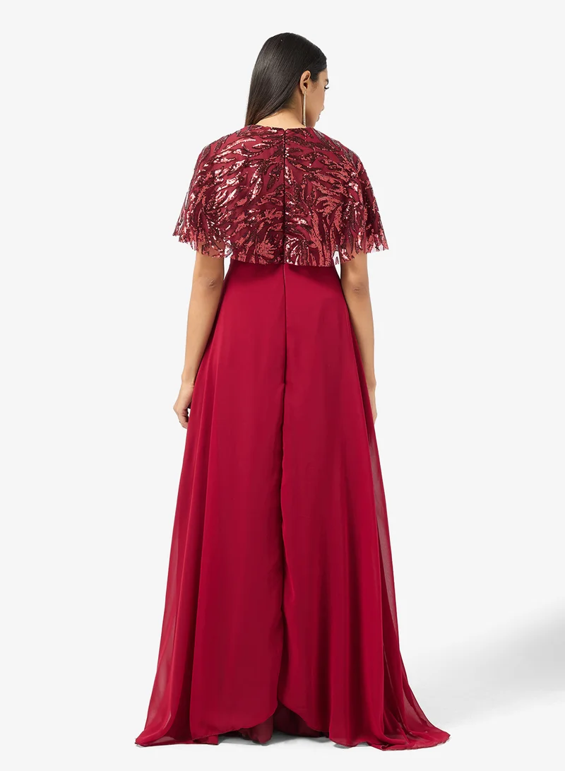 خزانة Embelished Cape A-line Dress