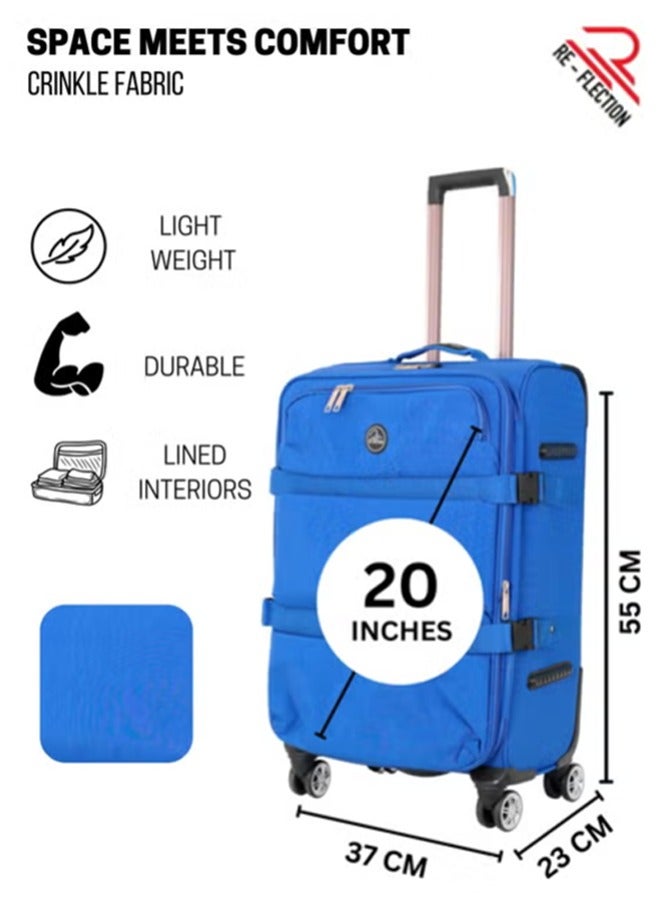 Reflection 20 Inch Crinkle Carryon Suitcase Lightweight Vertical Series Travel Soft Luggage Trolley with 36L Storage Capacity and 4 Spinner Wheels Blue - Image 2