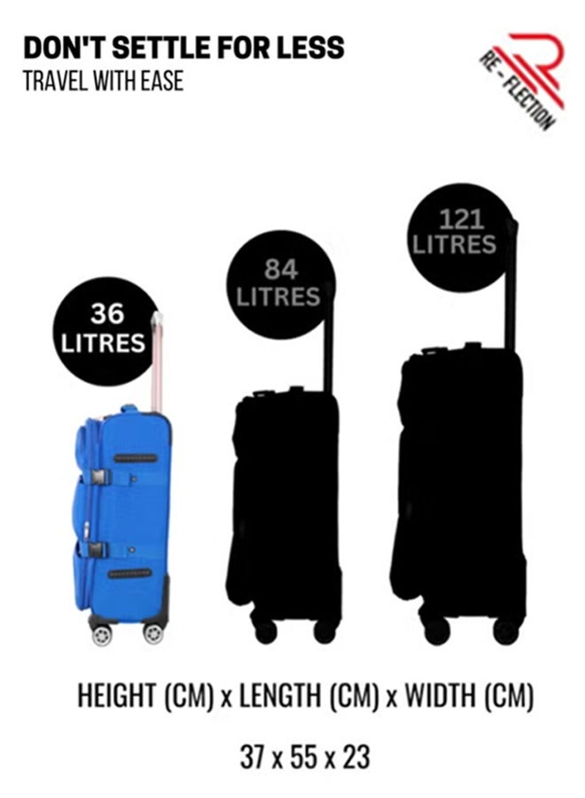 Reflection 20 Inch Crinkle Carryon Suitcase Lightweight Vertical Series Travel Soft Luggage Trolley with 36L Storage Capacity and 4 Spinner Wheels Blue - Image 3