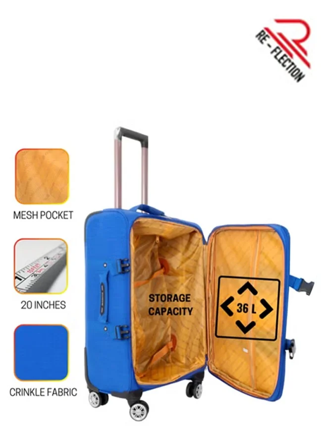 Reflection Reflection 20 Inch Crinkle Carryon Suitcase Lightweight Vertical Series Travel Soft Luggage Trolley with 36L Storage Capacity and 4 Spinner Wheels Blue