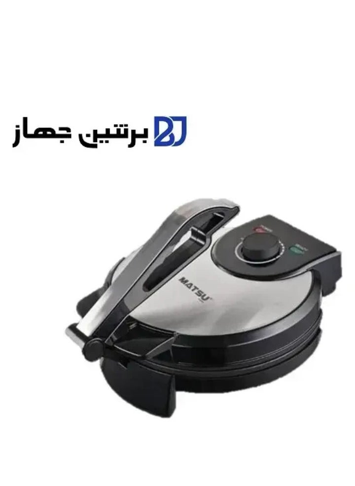 Generic - MATSU 10-Inch Electric Roti Maker – 1200W Non-Stick Chapati and Flatbread Press with Heavy-Duty Stainless Steel Body, Adjustable Temperature Control for Customized Cooking, Dual Indicator Lights for Easy Operation, Built-In Safety Lock for Secure Use, Easy-to-Clean Non-Stick Plates, and User Instruction Manual – 220-240V Energy-Efficient Kitchen Appliance for Home Use - Image 1