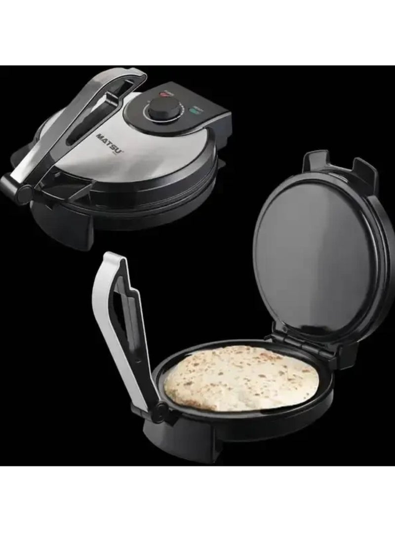 Generic - MATSU 10-Inch Electric Roti Maker – 1200W Non-Stick Chapati and Flatbread Press with Heavy-Duty Stainless Steel Body, Adjustable Temperature Control for Customized Cooking, Dual Indicator Lights for Easy Operation, Built-In Safety Lock for Secure Use, Easy-to-Clean Non-Stick Plates, and User Instruction Manual – 220-240V Energy-Efficient Kitchen Appliance for Home Use - Image 1