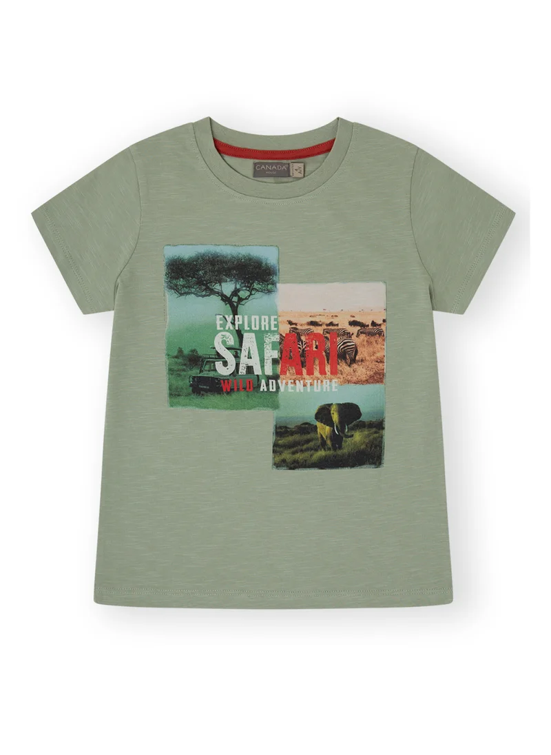 CANADA HOUSE Soft and Comfortable Green 100% Organic Cotton T-shirt for Boys