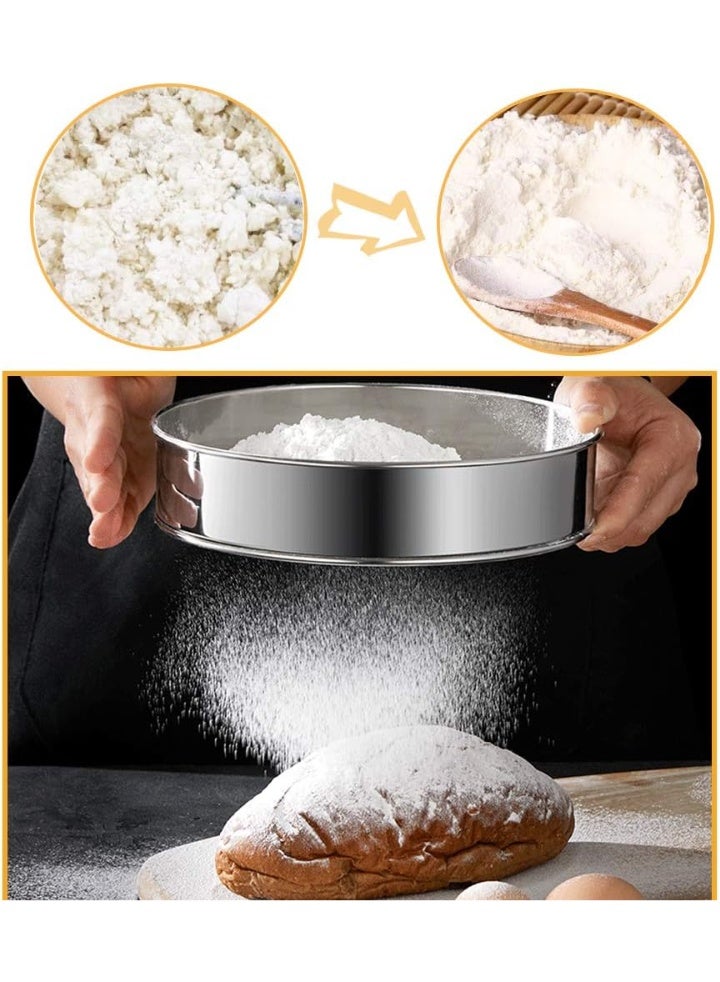 غربال دقيق 2 قطع، مصافي شبكية ناعمة من الاستيل المقاوم للصدأ، غربال دائري 60 شبكة لخبز الكعك والخبز (6 بوصة و 8 بوصة) - Image 3