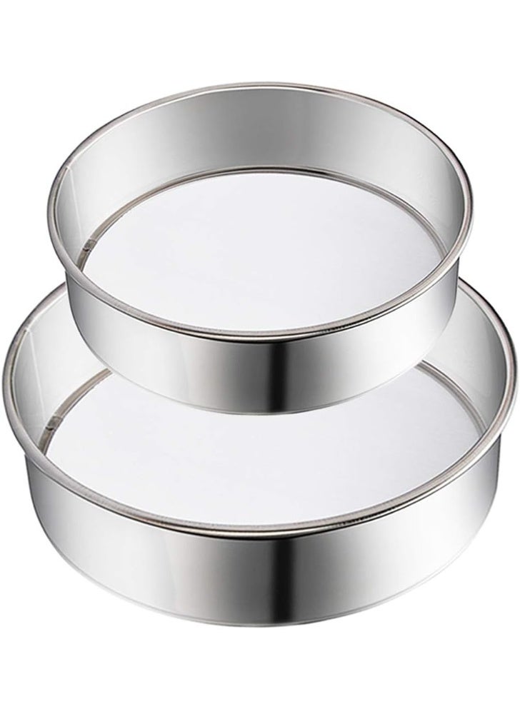 غربال دقيق 2 قطع، مصافي شبكية ناعمة من الاستيل المقاوم للصدأ، غربال دائري 60 شبكة لخبز الكعك والخبز (6 بوصة و 8 بوصة) - Image 1