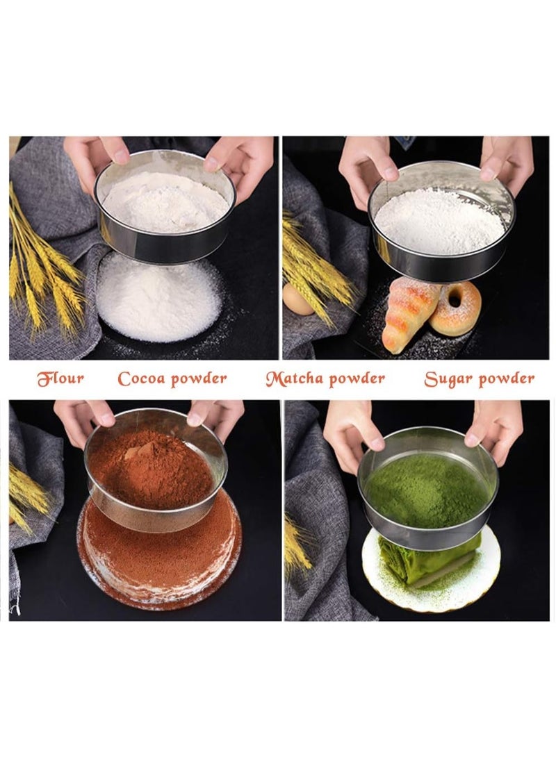 غربال دقيق 2 قطع، مصافي شبكية ناعمة من الاستيل المقاوم للصدأ، غربال دائري 60 شبكة لخبز الكعك والخبز (6 بوصة و 8 بوصة) - Image 5