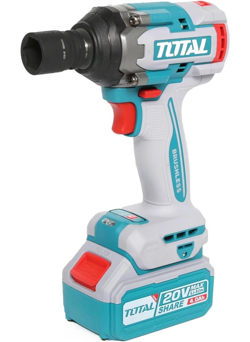 TOTAL TOTAL TWI20406 Brushless Impact Wrench 20V  300Nm Torque  LED Light  Battery & Charger Included - Image 1