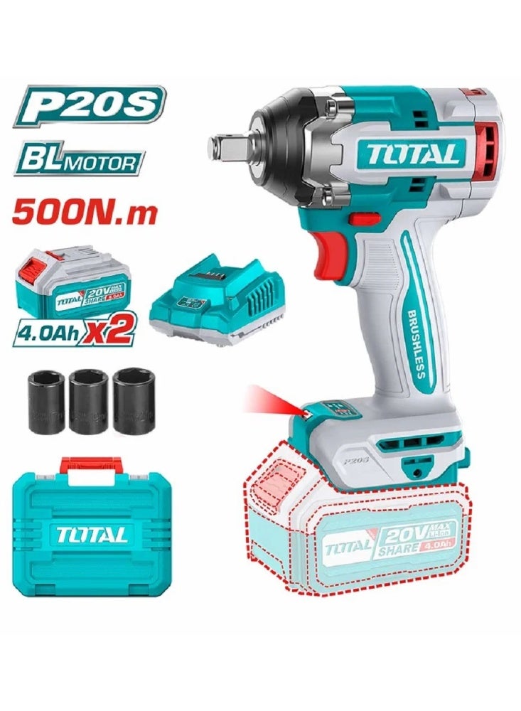 TOTAL TOTAL TWI20406 Brushless Impact Wrench 20V  300Nm Torque  LED Light  Battery & Charger Included - Image 2