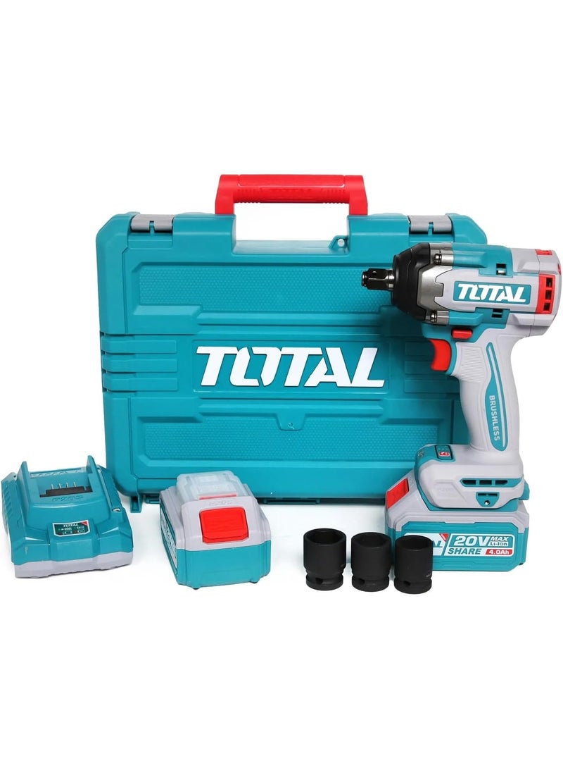 TOTAL TOTAL TWI20406 Brushless Impact Wrench 20V  300Nm Torque  LED Light  Battery & Charger Included - Image 3